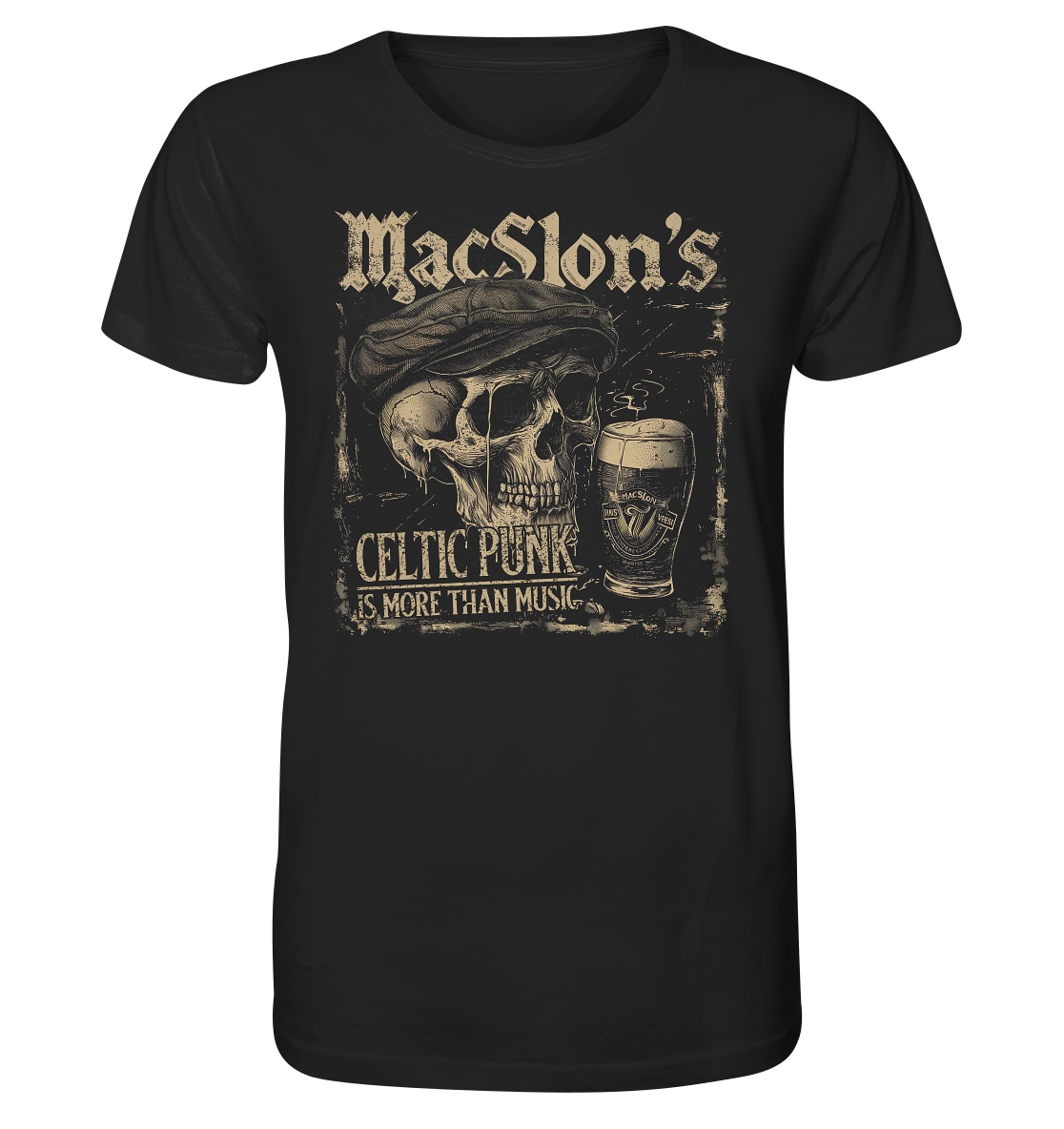 MacSlon's "Celtic Punk Is More Than Music / Flatcap-Skull" - Organic Shirt