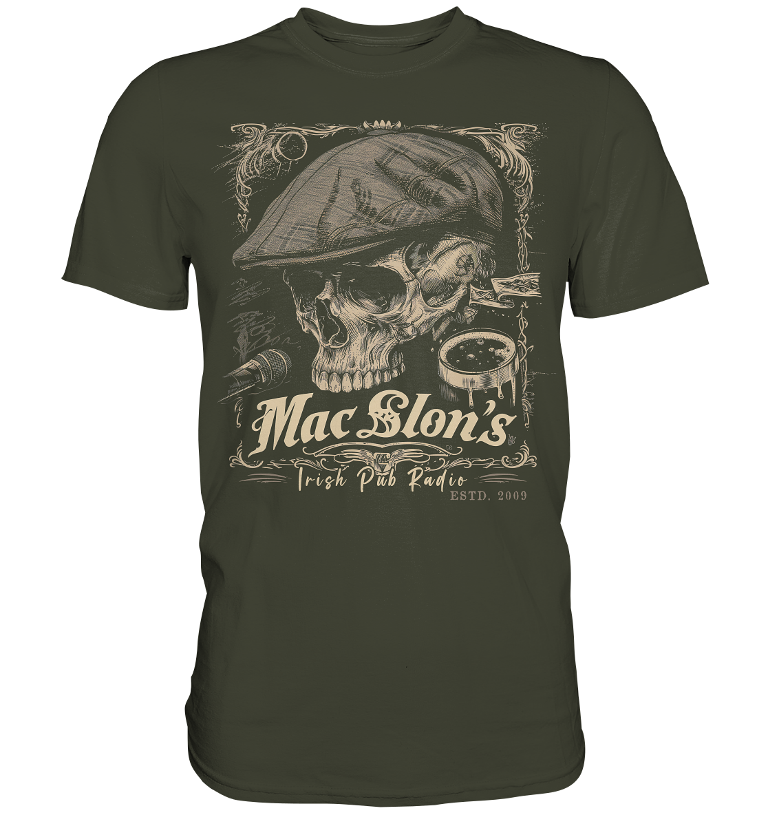 MacSlon's Irish Pub Radio "Estd. 2009 / Flatcap-Skull III" - Premium Shirt
