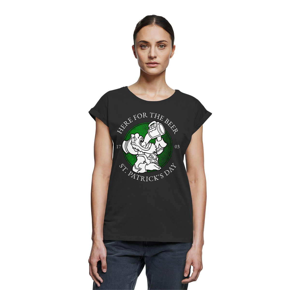 Here For The Beer "St. Patrick's Day" - Womens Extended Shoulder T-Shirt