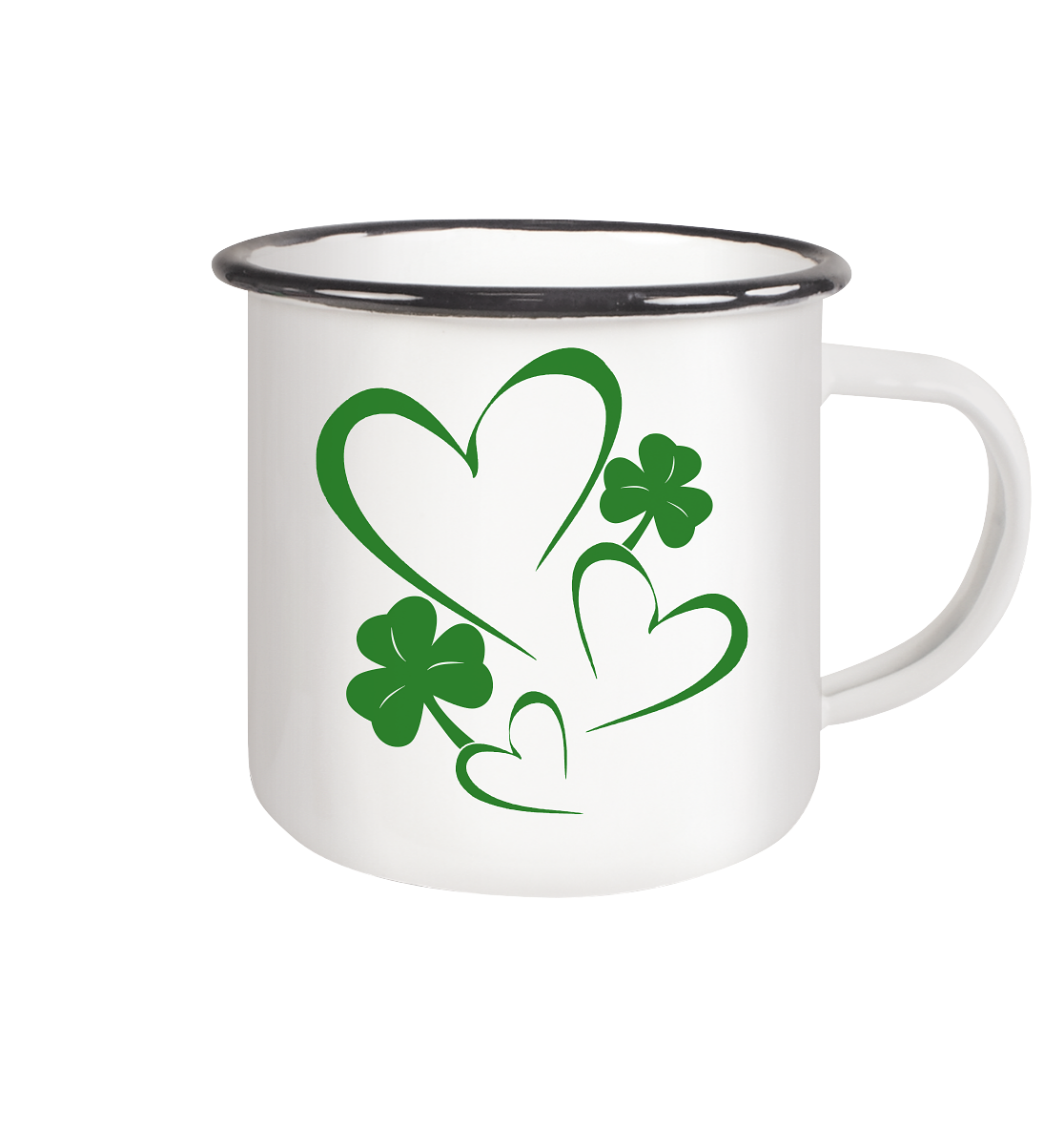 Shamrock & Heart - Emaille Tasse (Black)