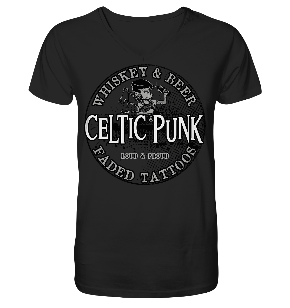 Celtic Punk "Whiskey, Beer & Faded Tattoos" - V-Neck Shirt