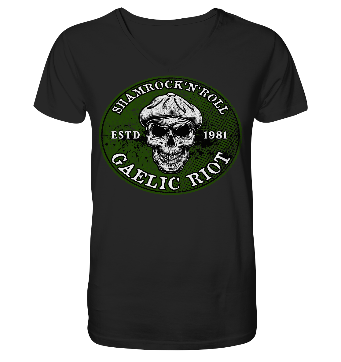 Shamrock And Roll "Skull / Gaelic Riot" - V-Neck Shirt