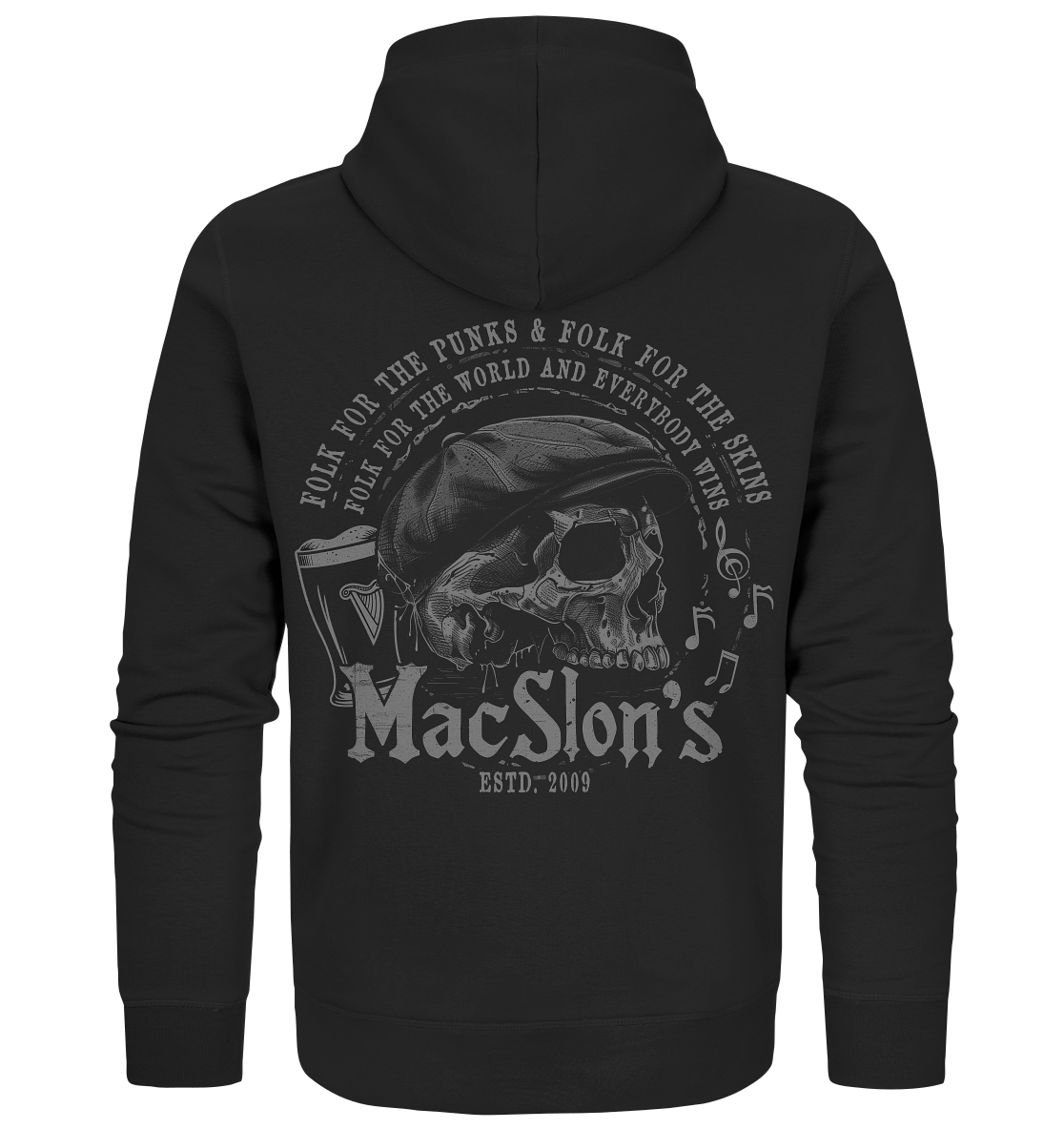 MacSlon's "Folk For The World / Flatcap-Skull" - Organic Zipper