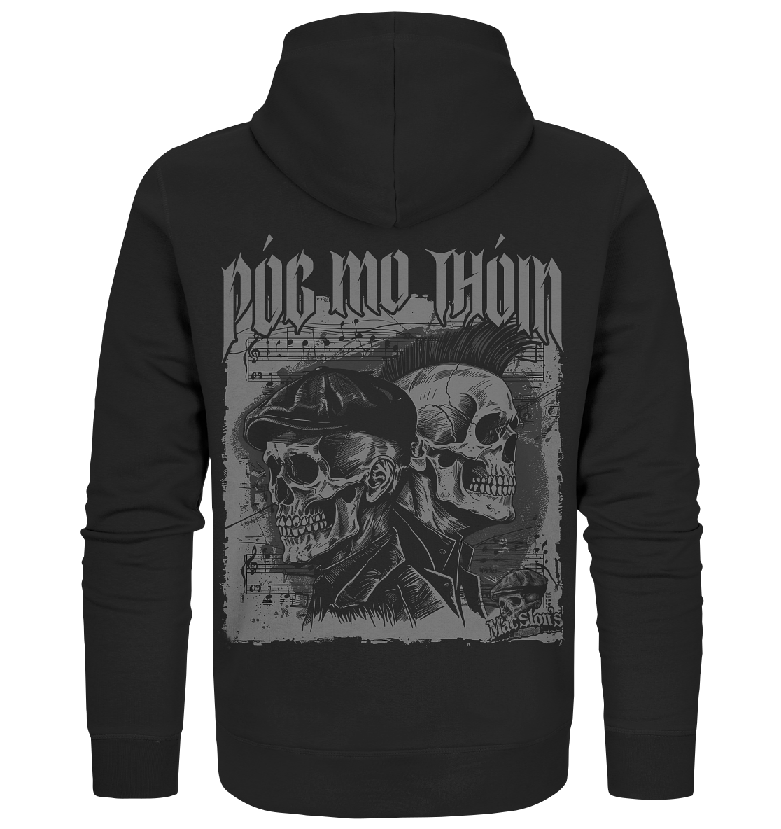 Póg Mo Thóin Streetwear "Flatcap & Mohawk Skulls I" - Organic Zipper
