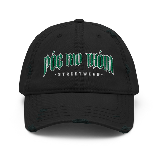 Póg Mo Thóin Streetwear "Green Logo" (Hochwertiger Stick) - Dad-Hat im Used-Look