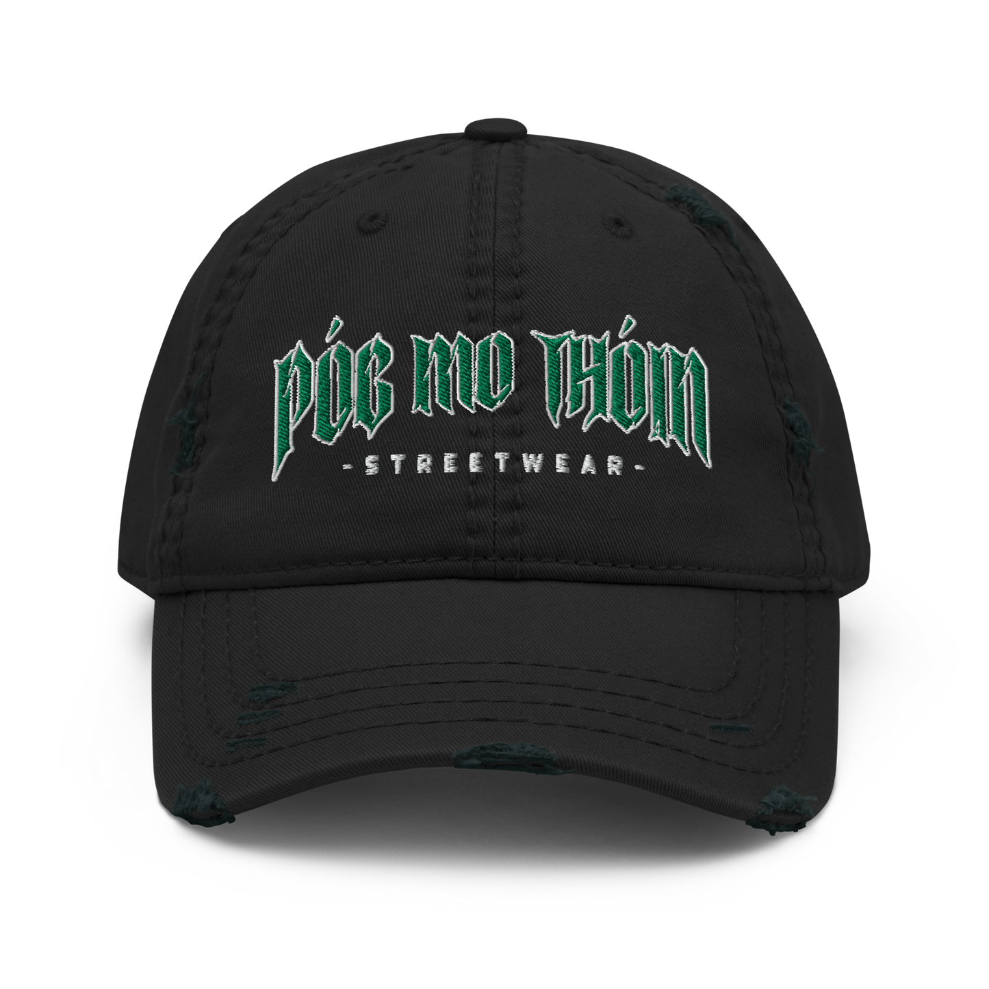 Póg Mo Thóin Streetwear "Green Logo" (Hochwertiger Stick) - Dad-Hat im Used-Look