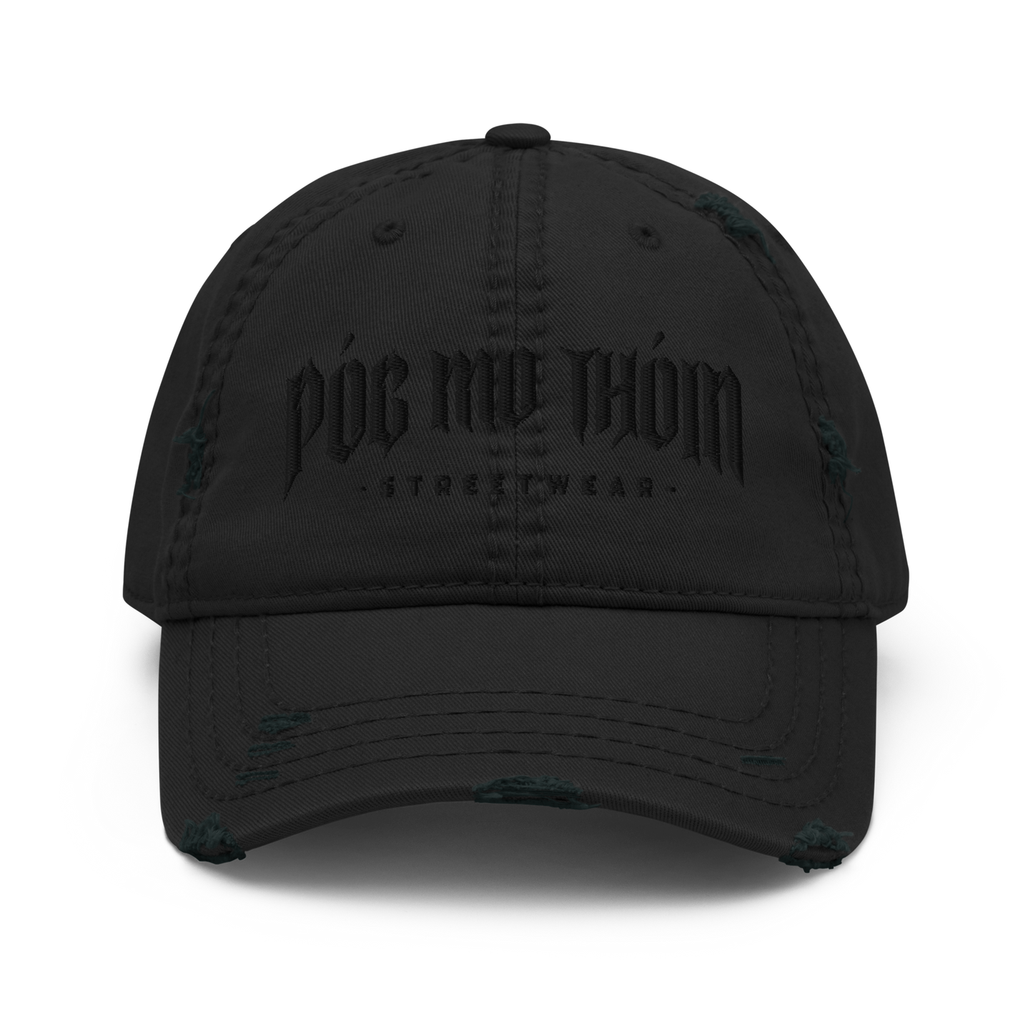 Póg Mo Thóin Streetwear "Black Logo" (Hochwertiger Stick) - Dad-Hat im Used-Look