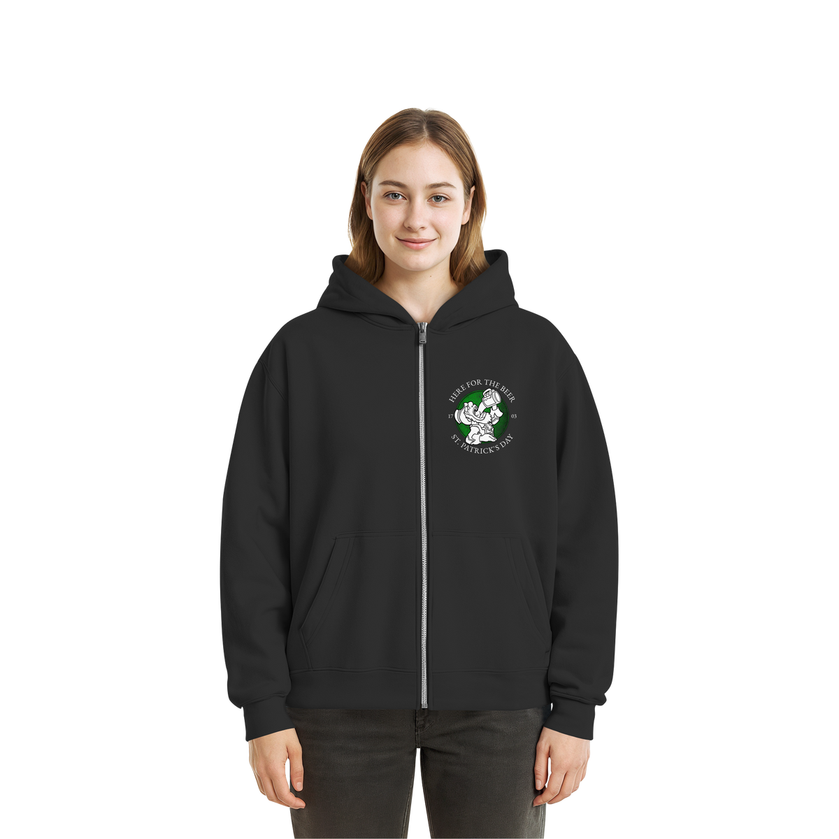 Here For The Beer "St. Patrick's Day"  - Fluffy Boxcut Zipper