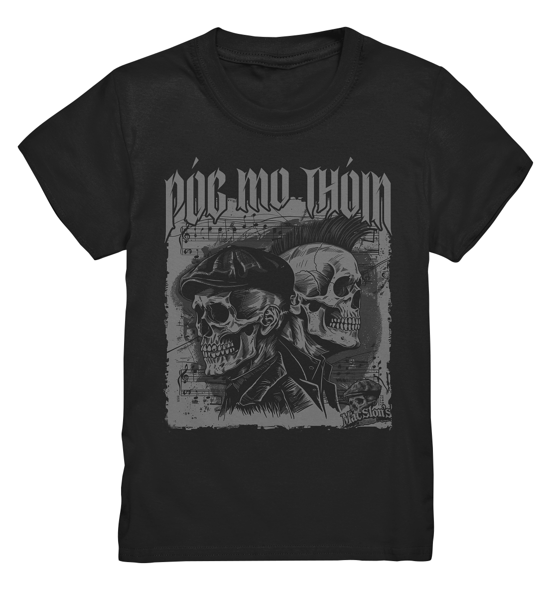 Póg Mo Thóin Streetwear "Flatcap & Mohawk Skulls I" - Kids Premium Shirt