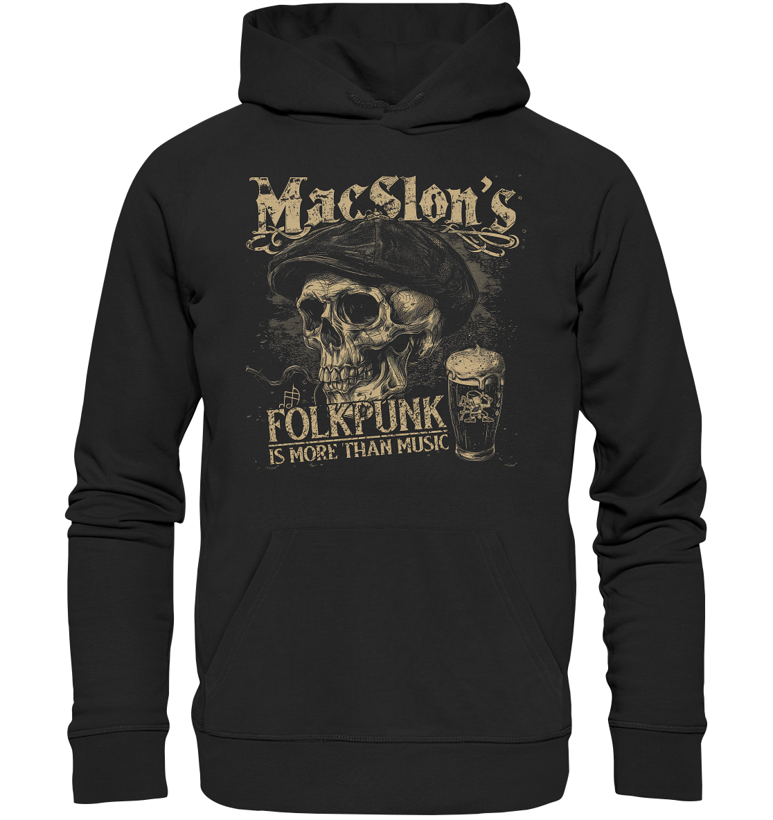 MacSlon's "Folkpunk Is More Than Music / Flatcap-Skull" - Organic Hoodie