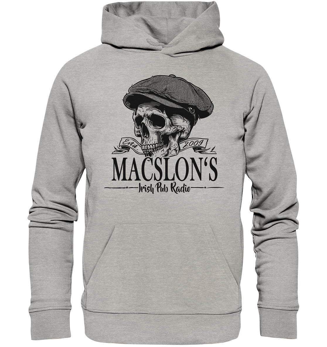 MacSlon's Irish Pub Radio "Estd. 2009 / Flatcap-Skull II" - Organic Hoodie