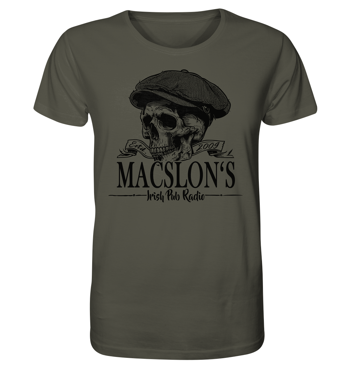MacSlon's Irish Pub Radio "Estd. 2009 / Flatcap-Skull II" - Organic Shirt