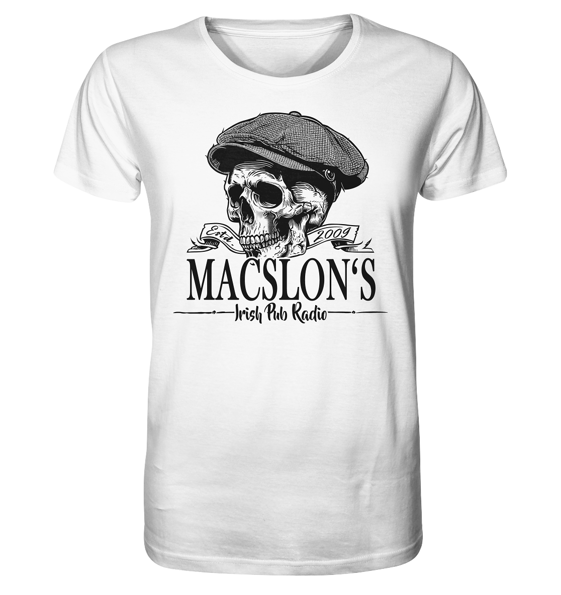 MacSlon's Irish Pub Radio "Estd. 2009 / Flatcap-Skull II" - Organic Shirt