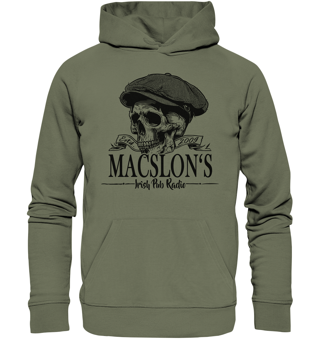 MacSlon's Irish Pub Radio "Estd. 2009 / Flatcap-Skull II" - Premium Unisex Hoodie