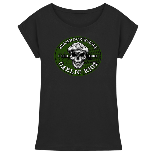 Shamrock And Roll "Skull / Gaelic Riot"  - Womens Extended Shoulder T-Shirt