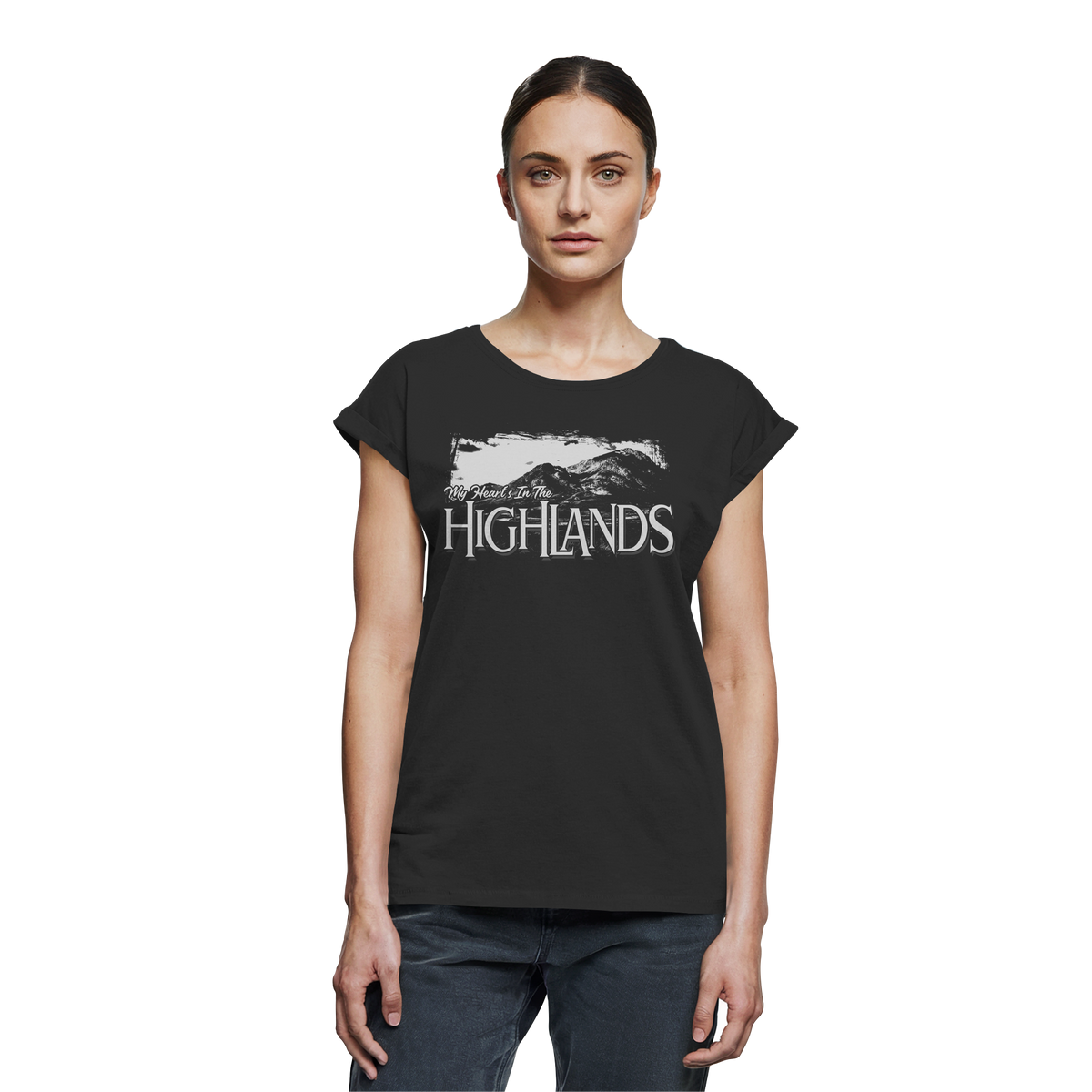 "My Heart's In The Highlands"  - Womens Extended Shoulder T-Shirt