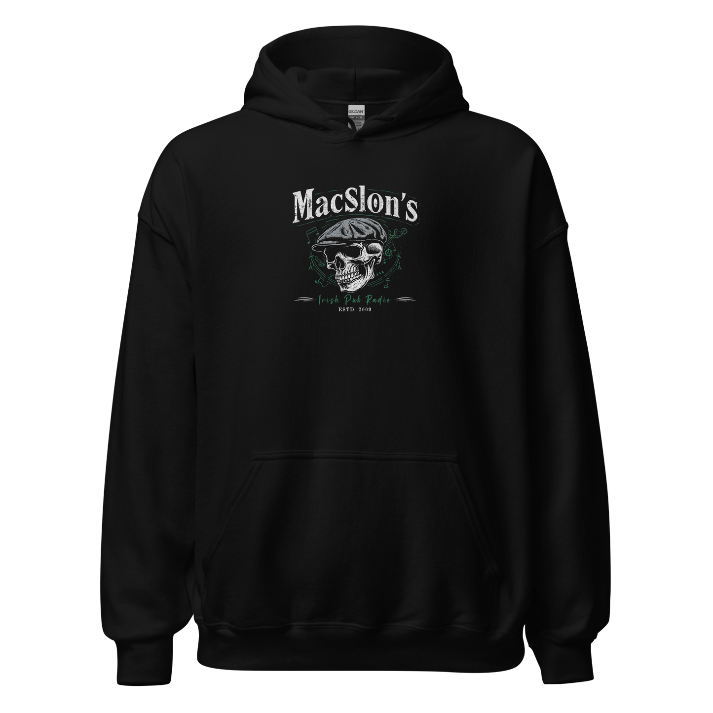 MacSlon's Irish Pub Radio "Estd. 2009 / Flatcap-Skull I" (Hochwertiger Stick) - Unisex-Kapuzenpullover