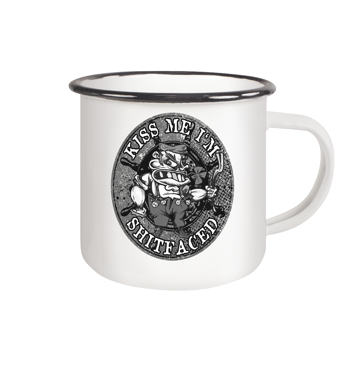 Kiss Me I'm Shitfaced - Emaille Tasse (Black)