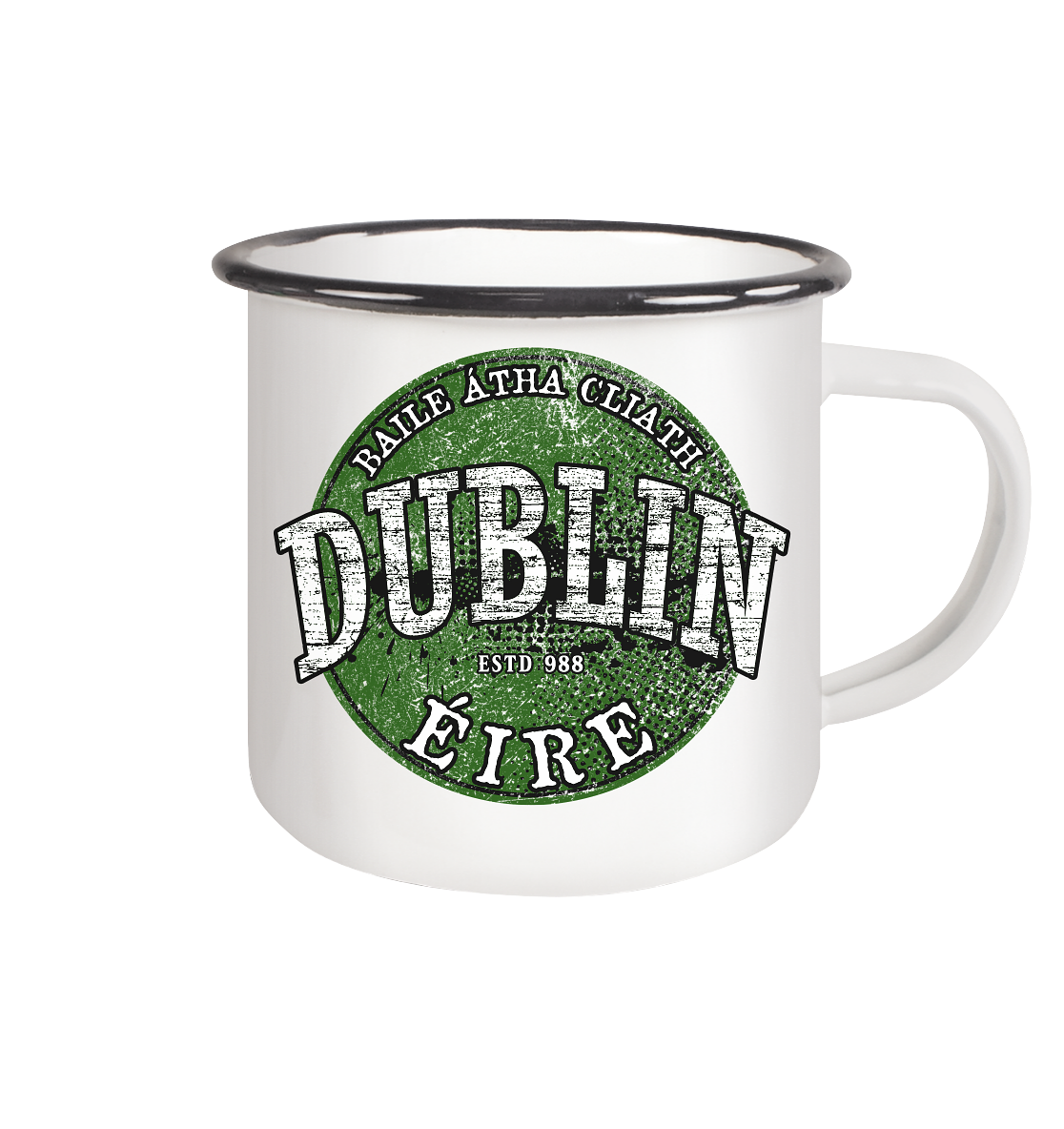 Dublin "Estd 988 / Baile Átha Cliath / Éire" - Emaille Tasse (Black)