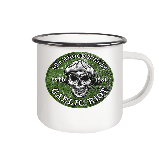 Shamrock And Roll "Skull / Gaelic Riot" - Emaille Tasse (Black)