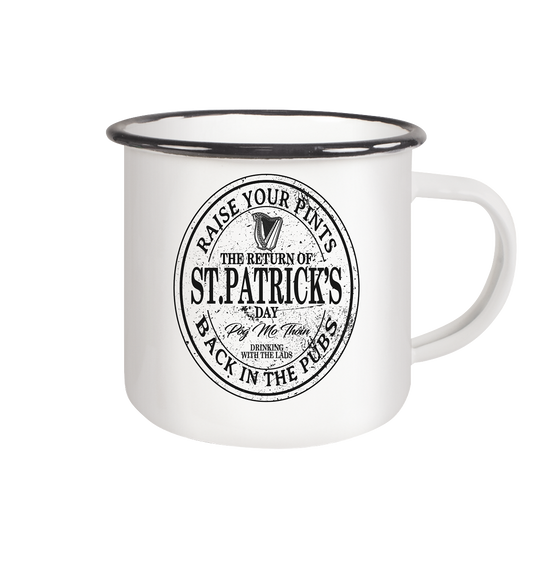 The Return Of St.Patrick's Day - Emaille Tasse (Black)