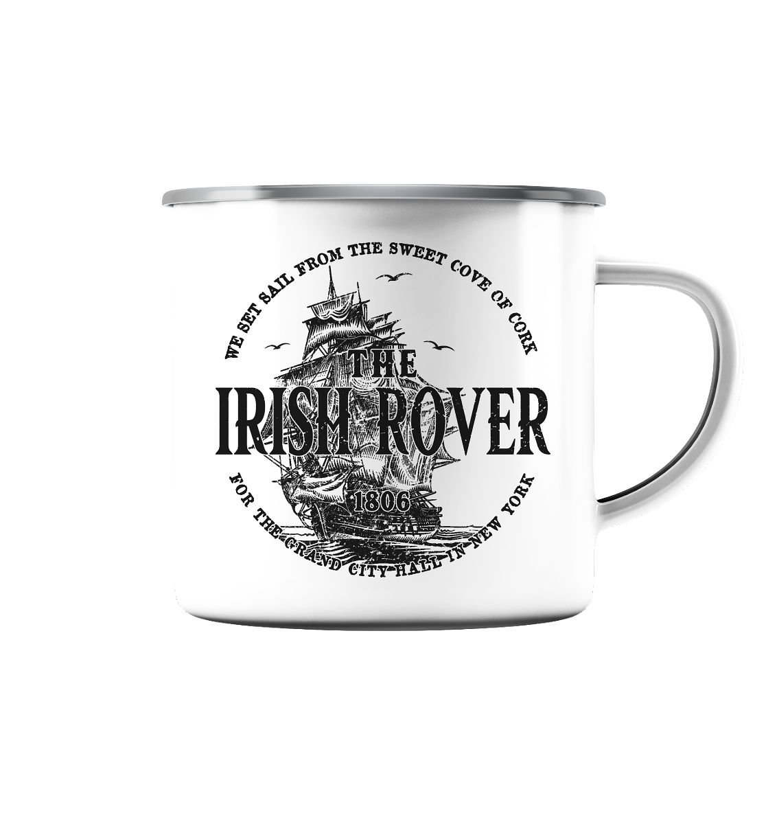 "The Irish Rover" - Emaille Tasse (Silber)