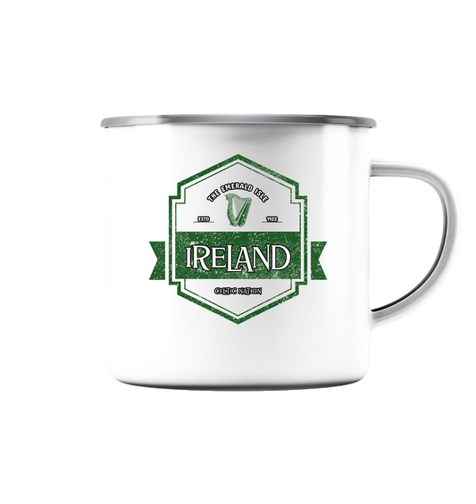 Ireland "The Emerald Isle / Celtic Nation" - Emaille Tasse (Silber)