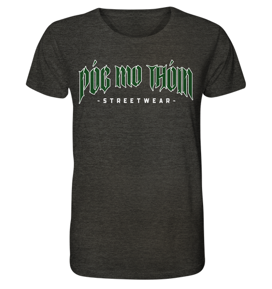 Póg Mo Thóin Streetwear "Green Logo" - Organic Shirt (meliert)