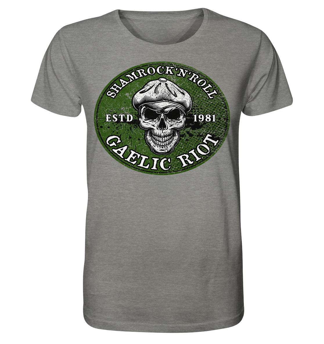 Shamrock And Roll "Skull / Gaelic Riot" - Organic Shirt (meliert)
